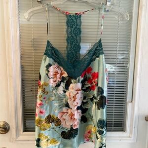 Floral Lace Trim Camisole - Teal